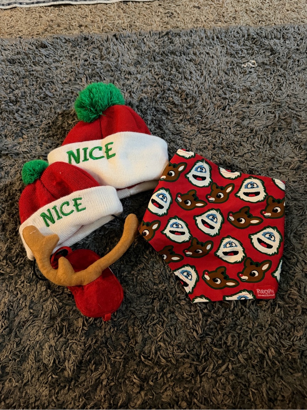 Christmas Dog Lot: bandana, antler head band, and matching hats